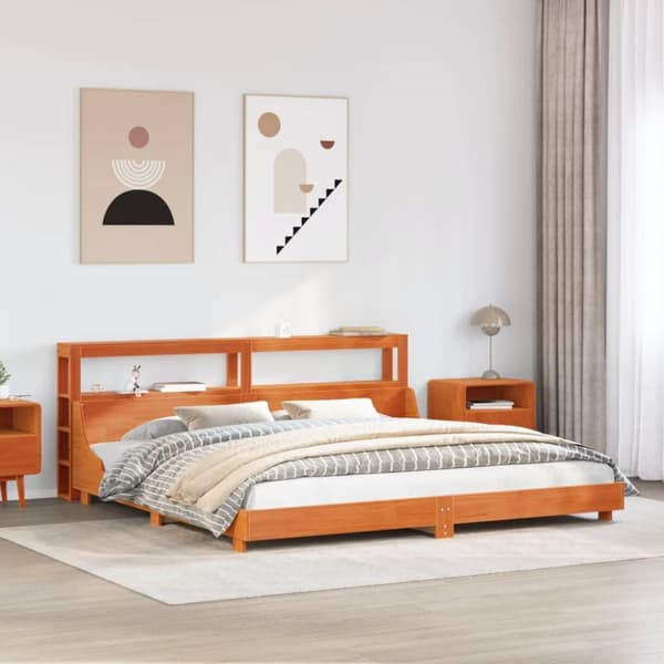 Sängram utan madrass vaxbrun 200x200 cm massiv furu