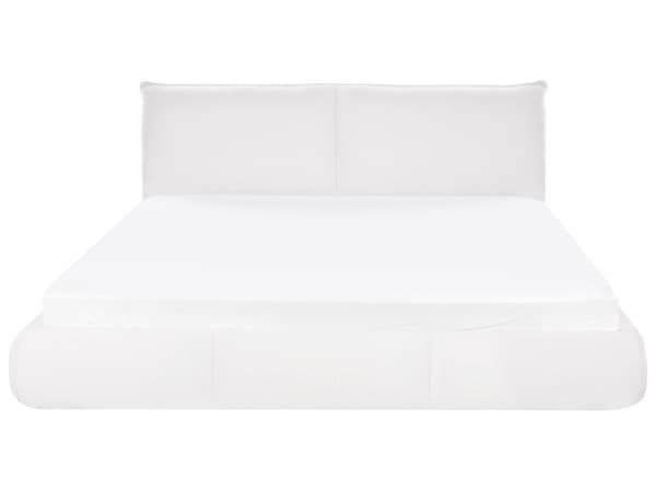 Seng med ramme hvid polstret boucle 180 x 200 cm med tykt hovedgærde moderne design til soveværelse