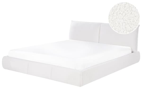 Seng med ramme hvid polstret boucle 180 x 200 cm med tykt hovedgærde moderne design til soveværelse