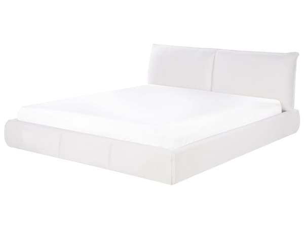 Dobbeltseng Hvit Boucle-Polstring 180 x 200 cm Lamellbunn med Tykk Polstret Hodegavl Fotbrett Moderne Stil Soverom