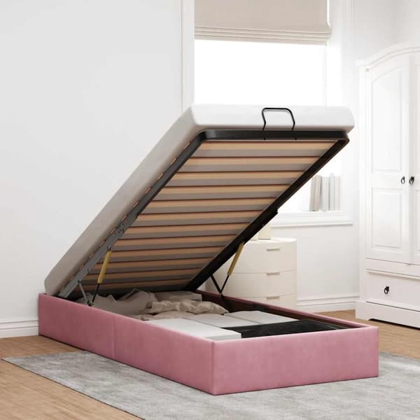 Ottoman sängram utan madrass rosa 90x200 cm sammet