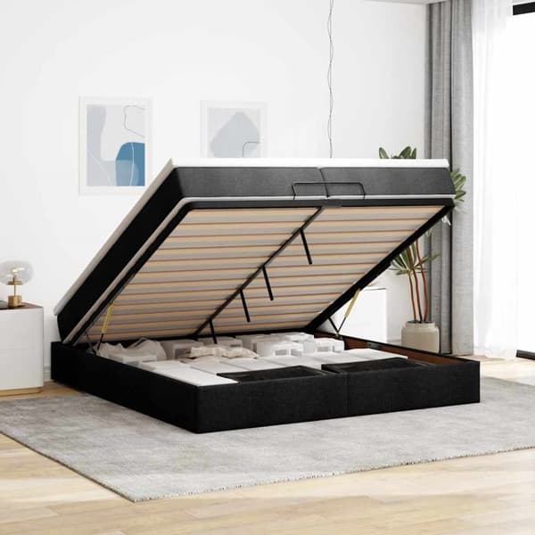 Ottoman sängram med madrasser svart 200x200 cm tyg