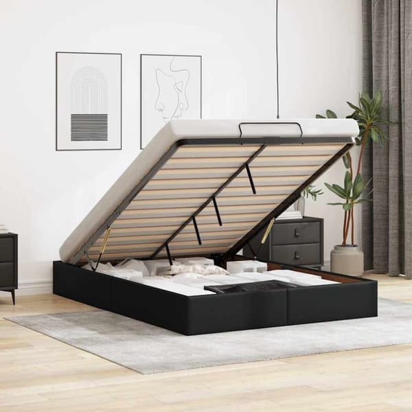 Ottoman sängram utan madrass svart 140x190 cm konstläder