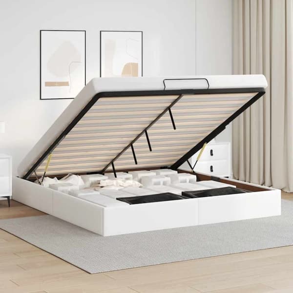 Ottoman sängram utan madrass vit 160x200 cm konstläder