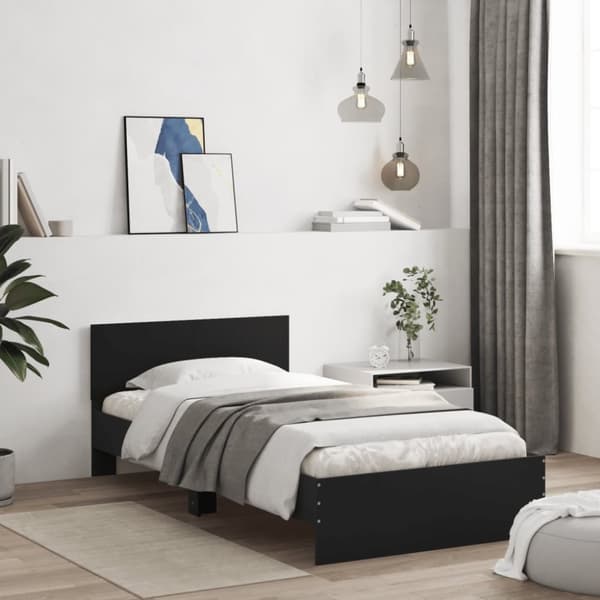 Sängram med huvudgavel svart 100x200 cm konstruerat trä