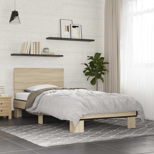 Sängram sonoma-ek 90x190 cm konstruerat trä och metall