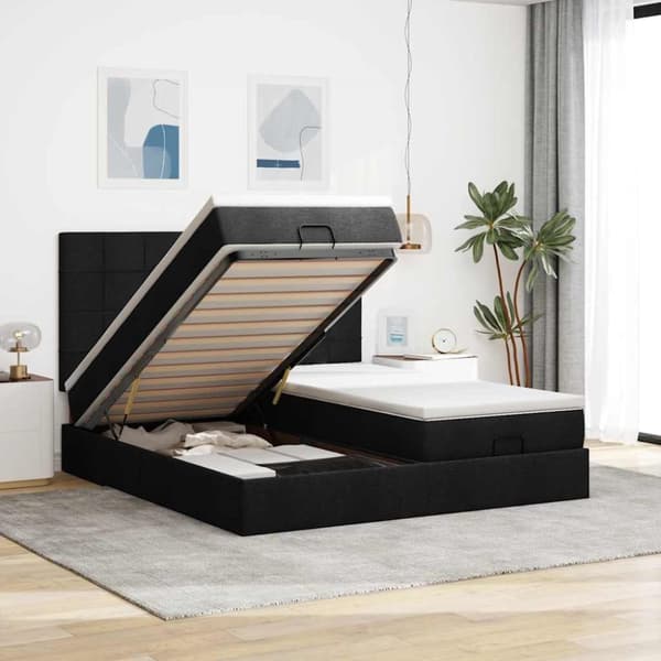 Ottoman sängram med madrasser svart 200x200 cm tyg