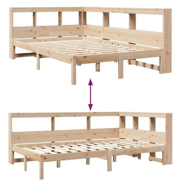 vidaXL Seng med bokhylle uten madrass 120x190 cm heltre furu