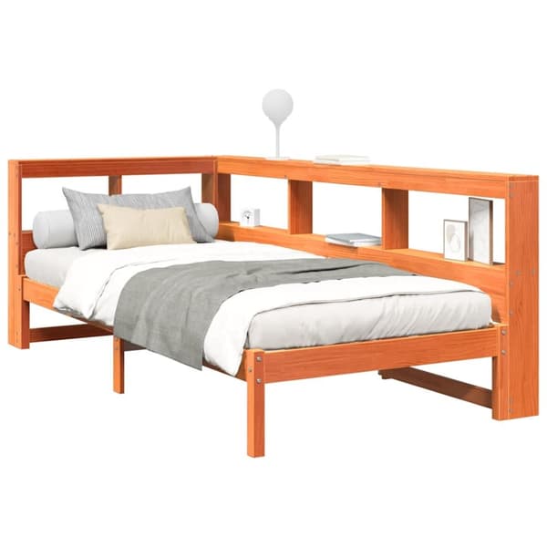 vidaXL Seng med bokhylle uten madrass voksbrun 75x190 cm heltre furu