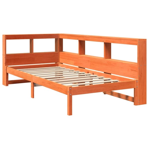 vidaXL Seng med bokhylle uten madrass voksbrun 75x190 cm heltre furu