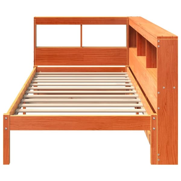 vidaXL Seng med bokhylle uten madrass voksbrun 75x190 cm heltre furu