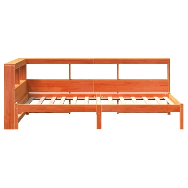 vidaXL Seng med bokhylle uten madrass voksbrun 75x190 cm heltre furu