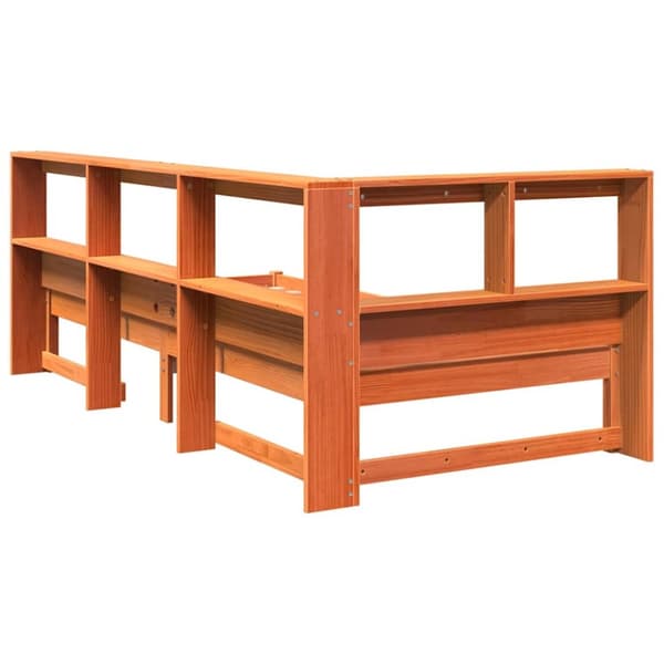 vidaXL Seng med bokhylle uten madrass voksbrun 75x190 cm heltre furu
