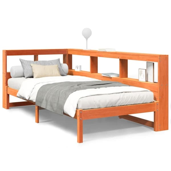vidaXL Seng med bokhylle uten madrass voksbrun 75x190 cm heltre furu