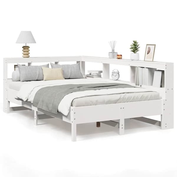 vidaXL Seng med bokhylle uten madrass hvit 120x190 cm heltre furu