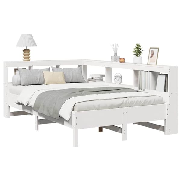 vidaXL Seng med bokhylle uten madrass hvit 120x190 cm heltre furu