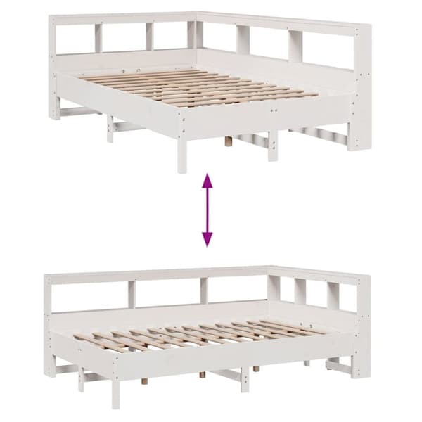 vidaXL Seng med bokhylle uten madrass hvit 120x190 cm heltre furu