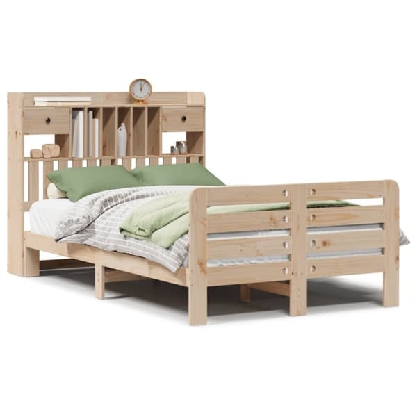 vidaXL Seng med bokhylle uten madrass 135x190 cm heltre furu
