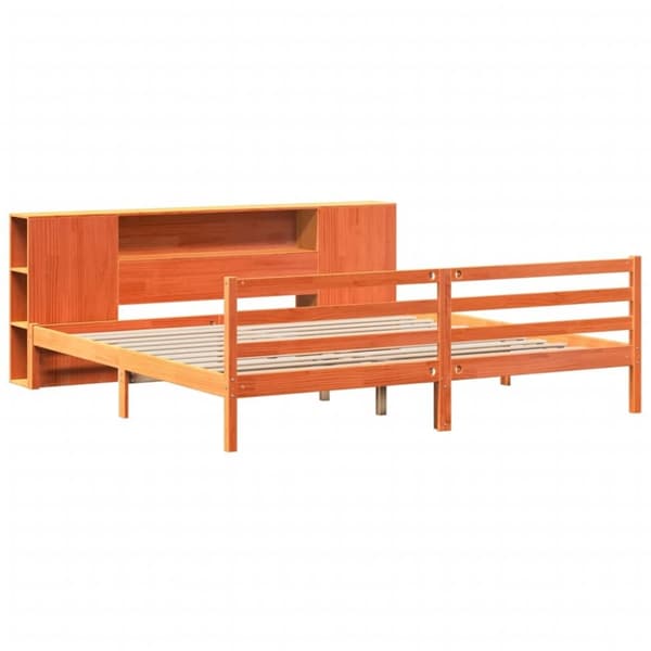 vidaXL Seng med bokhylle uten madrass voksbrun 200x200 cm heltre furu
