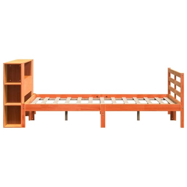vidaXL Seng med bokhylle uten madrass voksbrun 135x190 cm heltre furu