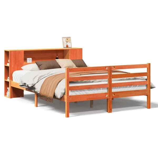 vidaXL Seng med bokhylle uten madrass voksbrun 120x190 cm heltre furu