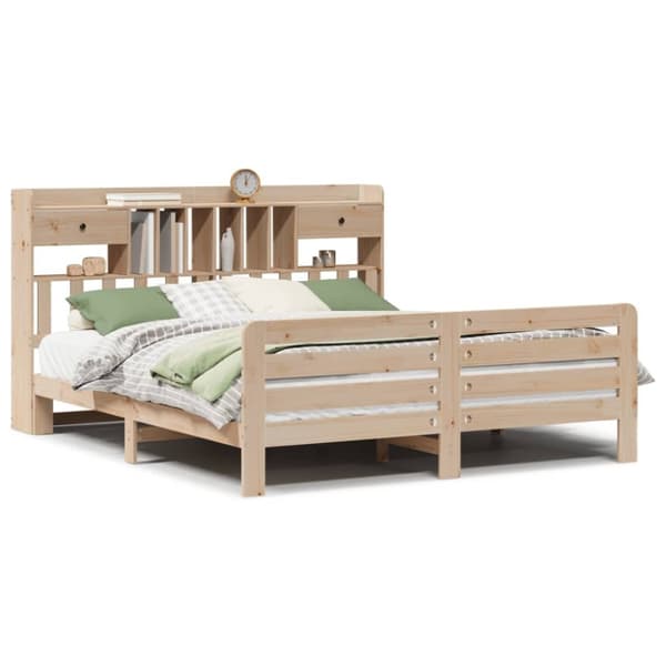 vidaXL Seng med bokhylle uten madrass 200x200 cm heltre furu