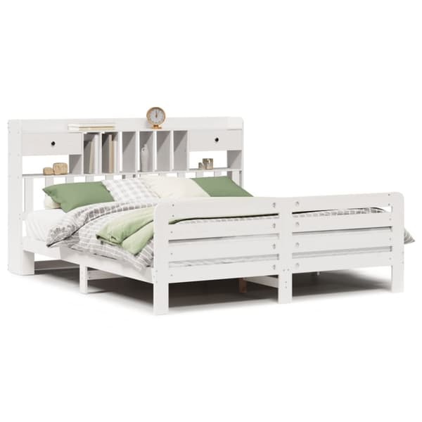 vidaXL Seng med bokhylle uten madrass hvit 180x200 cm heltre furu