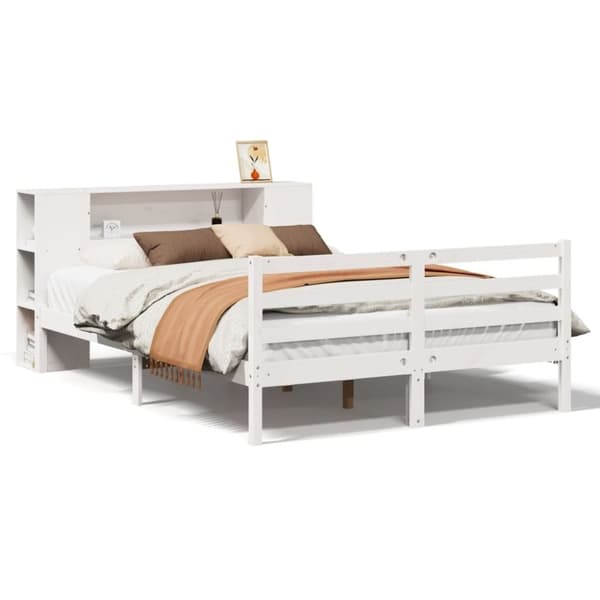 vidaXL Seng med bokhylle uten madrass hvit 160x200 cm heltre furu
