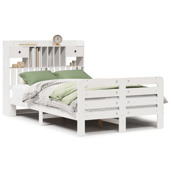 vidaXL Seng med bokhylle uten madrass hvit 135x190 cm heltre furu