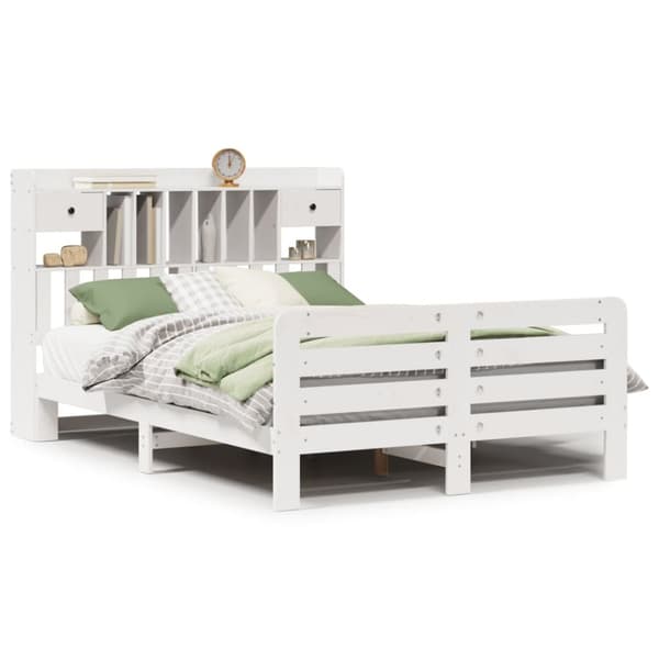 vidaXL Seng med bokhylle uten madrass hvit 140x190 cm heltre furu