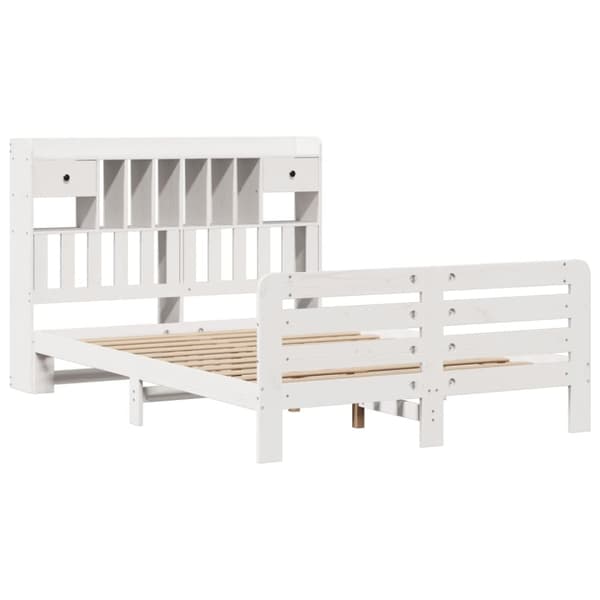 vidaXL Seng med bokhylle uten madrass hvit 140x190 cm heltre furu