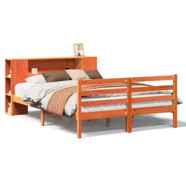 vidaXL seng med reol uden madras 140x200cm massivt fyrretræ gyldenbrun