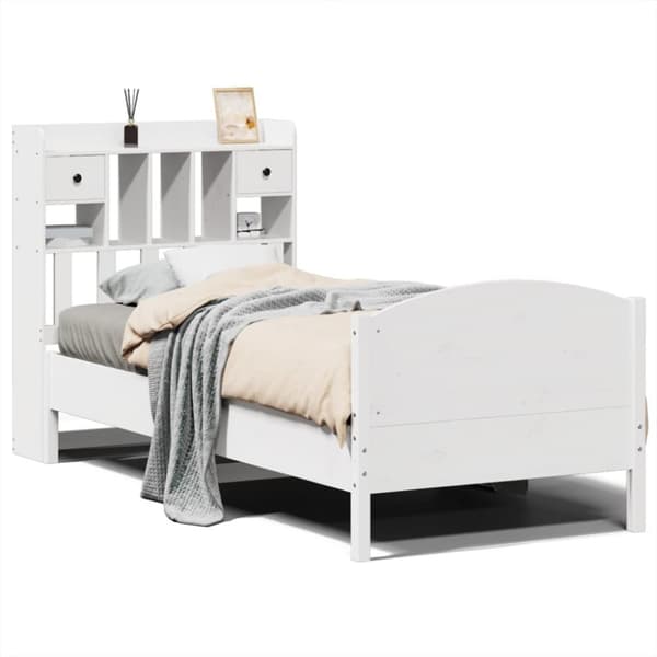vidaXL Seng med bokhylle uten madrass hvit 75x190 cm heltre furu
