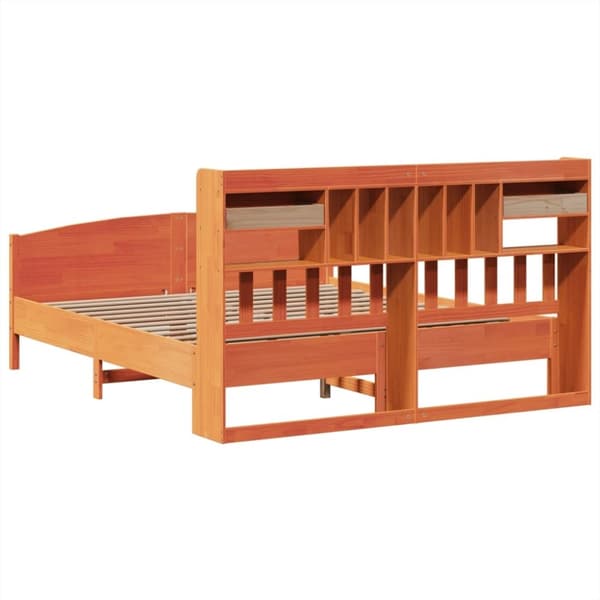 vidaXL Seng med bokhylle uten madrass voksbrun 200x200 cm heltre furu