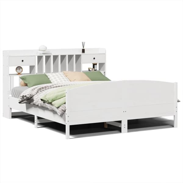 vidaXL Seng med bokhylle uten madrass hvit 200x200 cm heltre furu