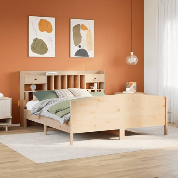 vidaXL Sänky kirjahyllyllä ilman patjaa 200x200 cm täysi mänty