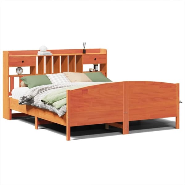 vidaXL seng med reol uden madras 200x200cm massivt fyrretræ gyldenbrun