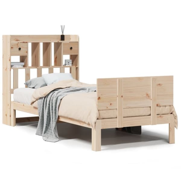 vidaXL Seng med bokhylle uten madrass 100x200 cm heltre furu