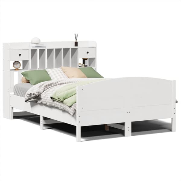 vidaXL Seng med bokhylle uten madrass hvit 150x200 cm heltre furu