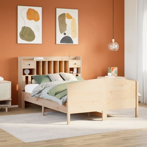 vidaXL Sänky kirjahyllyllä ilman patjaa 140x200 cm täysi mänty