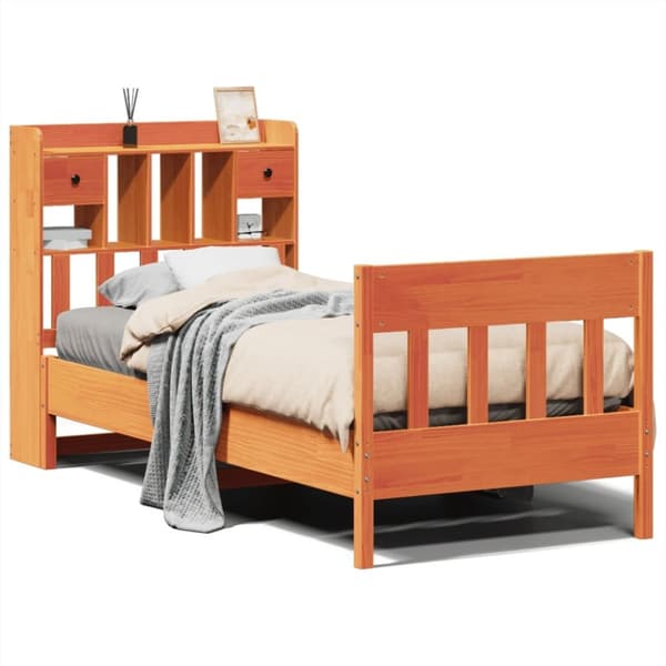 vidaXL sengeramme uden madras 90x190 cm massivt fyrretræ gyldenbrun