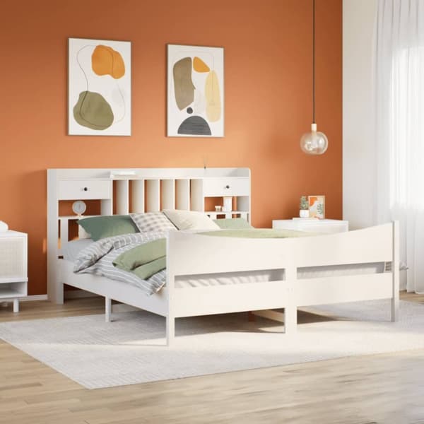 vidaXL sengeramme uden madras 200x200 cm massivt fyrretræ hvid