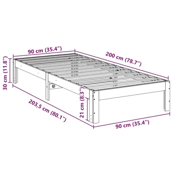 vidaXL Sengeramme uten madrass hvit 90x200 cm heltre furu