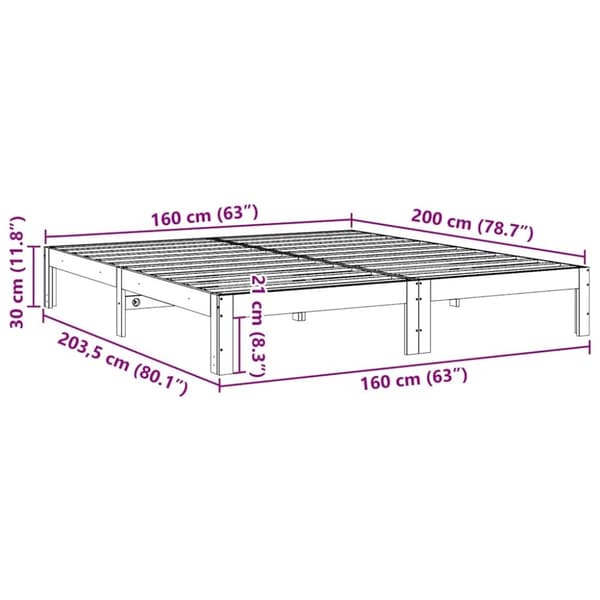 vidaXL Sengeramme uten madrass 160x200 cm heltre furu