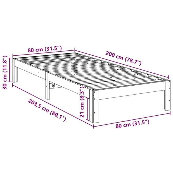 vidaXL Sengeramme uten madrass 80x200 cm heltre furu
