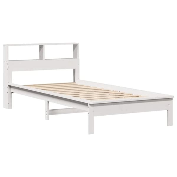 vidaXL Sänky kirjahyllyllä ei patjaa valkoinen 90x200 cm täysi mänty