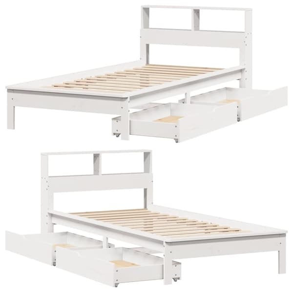 vidaXL Sänky kirjahyllyllä ei patjaa valkoinen 90x200 cm täysi mänty