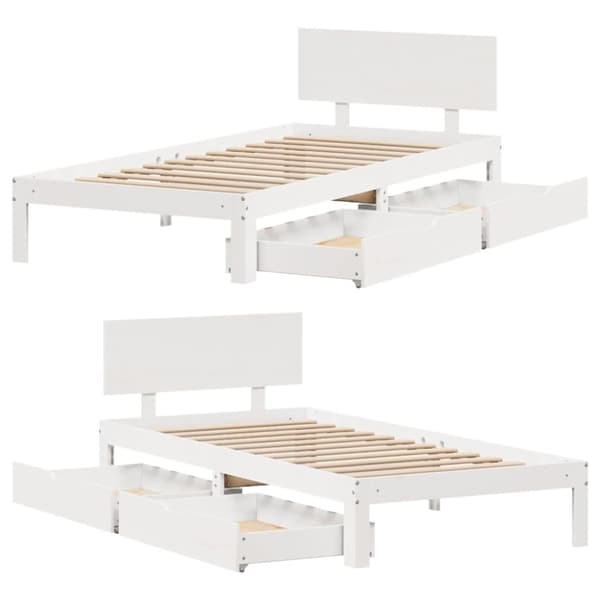 vidaXL sengeramme med skuffer 90x190 cm massivt fyrretræ hvid