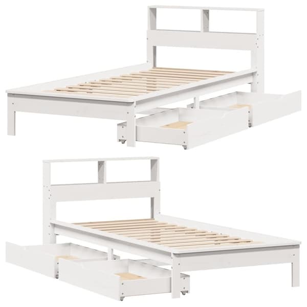 vidaXL Seng med bokhylle uten madrass hvit 100x200 cm heltre furu