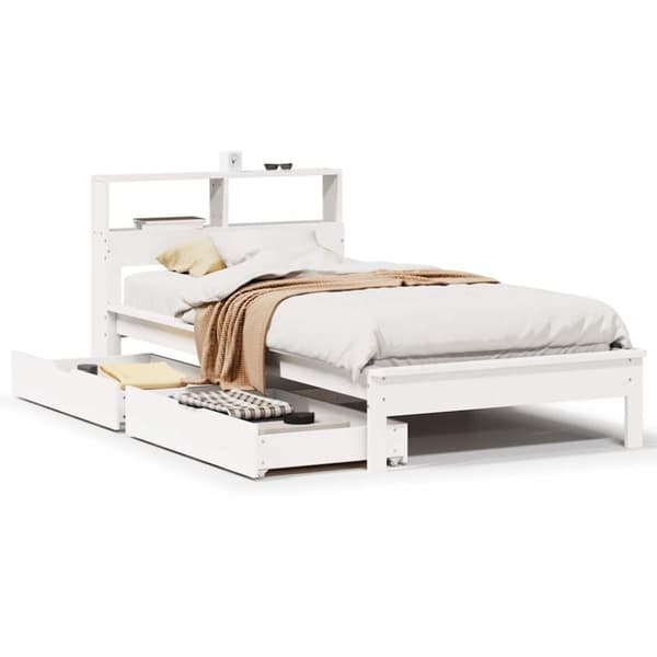 vidaXL Seng med bokhylle uten madrass hvit 100x200 cm heltre furu